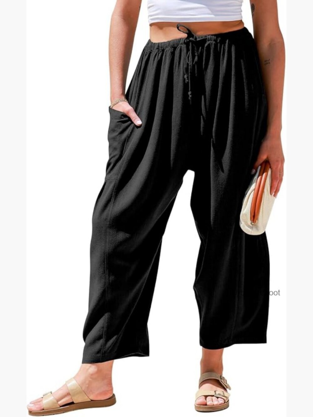 Linen Wide Leg Pants Casual Loose Drawstring Summer Beach Travel Vacation